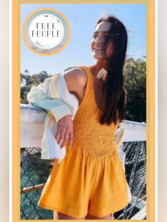 Free People Pants - NWOT Free People Juliette Romper XS Cantaloupe Orange/Yellow